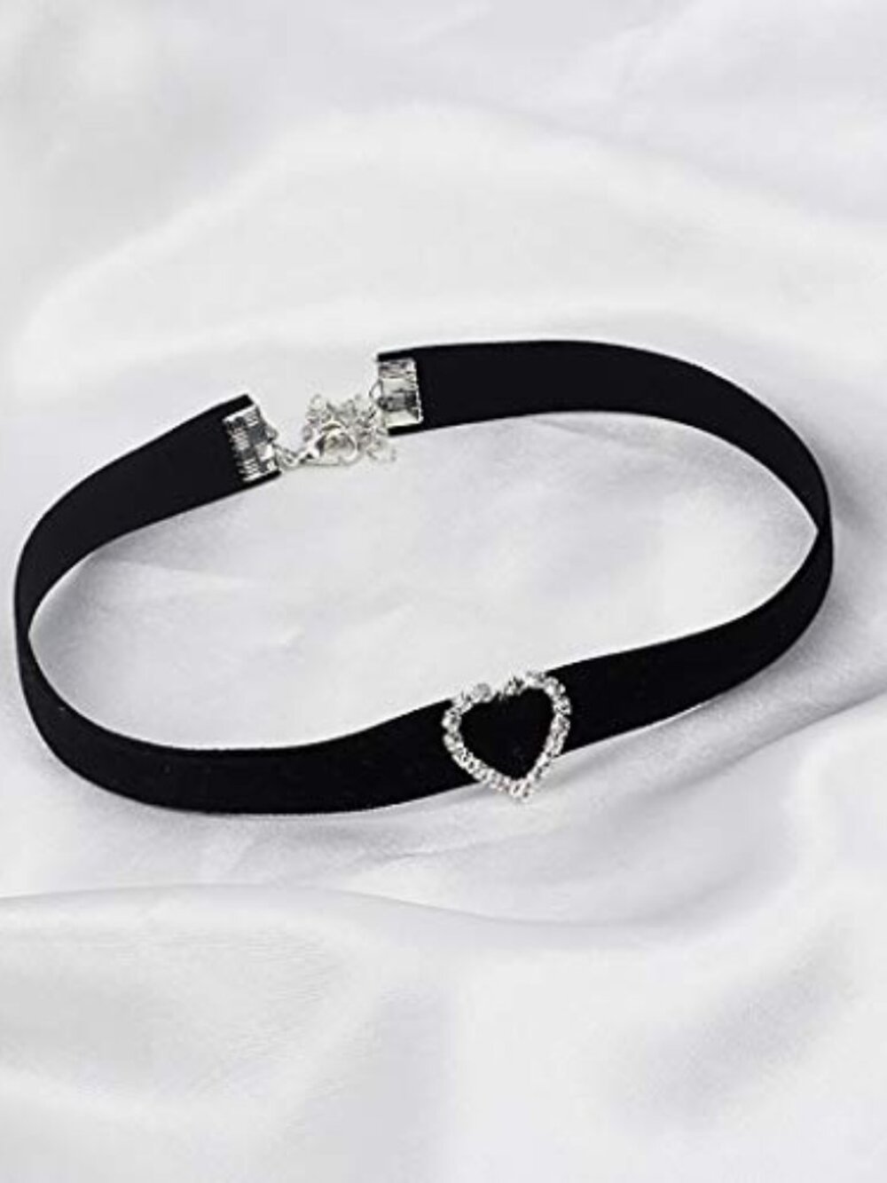 Black Choker Necklace Heart Circle With Crystal Chokers Collar Adjustable